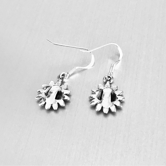 Sterling Silver Dangling Sunflower Earrings, Silver Earring, Flower Earrings - Picture 8 of 8